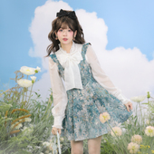 森女部落原创设计感油画两件套裙子女高腰背带连衣裙雪纺衬衫 套装