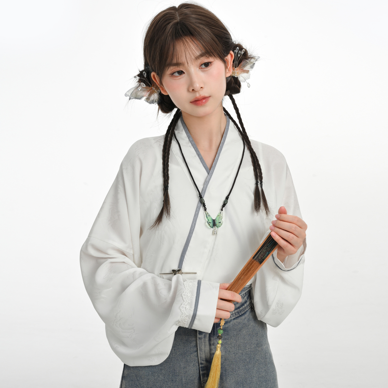 森女部落原创日常国风白色衬衫上衣新中式衬衣提花2025年春季新款
