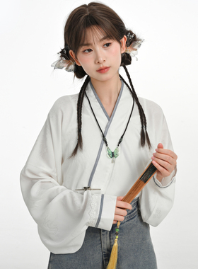 森女部落原创日常国风白色衬衫上衣新中式衬衣提花2026年春季新款