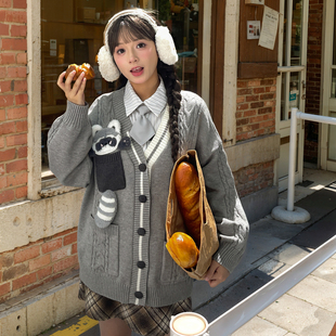 女装 森女部落原创文艺风学院闺蜜针织开衫 高级灰2025年秋冬新款