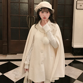 森女部落千金风羊绒大衣100%绵羊毛双面呢毛呢外套女宽松斗篷冬季