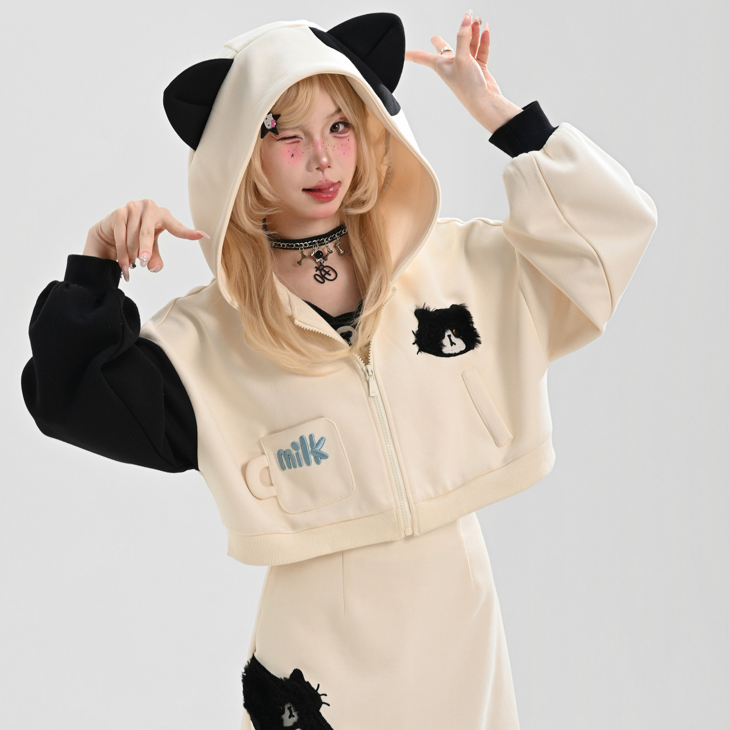 森女部落原创甜美立体猫耳连帽卫衣女新款设计感小个子宽松短外套