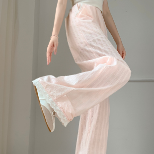 上新限时88折森女部落棉质粉色甜美风直筒裤 女日常蝴蝶结 休闲裤