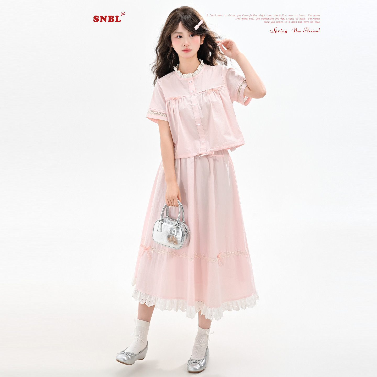 森女部落学院风套装女新款设计感蝴蝶结纯棉短袖衬衫半身裙夏季