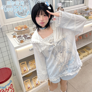 upf50 森女部落原創(chuàng)夏季 原紗防曬衣亞文化漫畫防曬服寬松連帽上衣