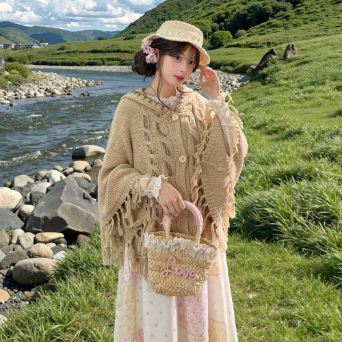 森女部落甜美宽松毛衣外套女装