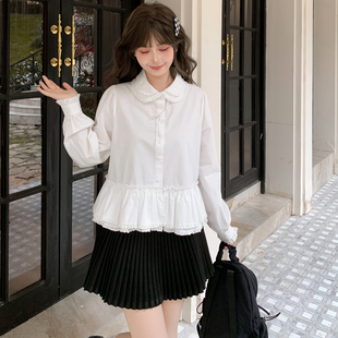 森女部落学院风设计感双层蕾丝娃娃领衬衫 百搭宽松纯棉内搭 女新款