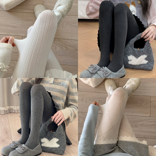 袜 保暖外穿微压波点连裤 森女部落气质百搭菱格纹高弹打底裤 女新款