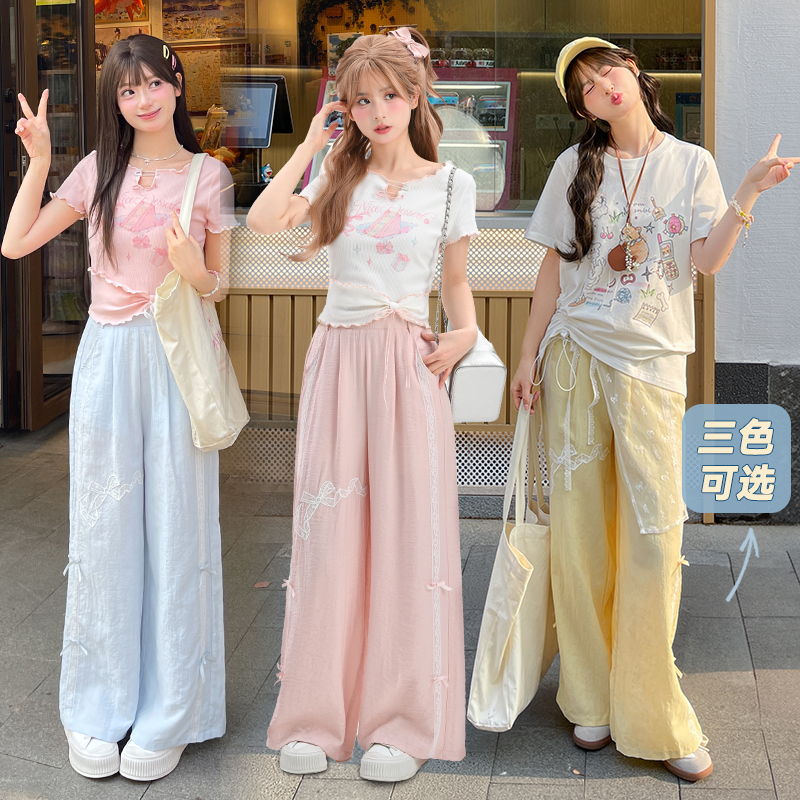 多巴胺轻薄阔腿直筒休闲裤女夏季