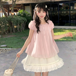 80.1%莱赛尔百搭宽松上衣夏季 森女部落甜美减龄娃娃领衬衫 女新款