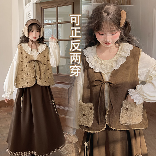 森女部落甜美风双面穿设计感马甲女2025新款百搭收腰保暖外套冬季