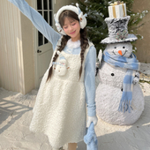 女装 森女部落原创雪人羊羔绒背带裙A字春秋连衣裙套装 2026年新款