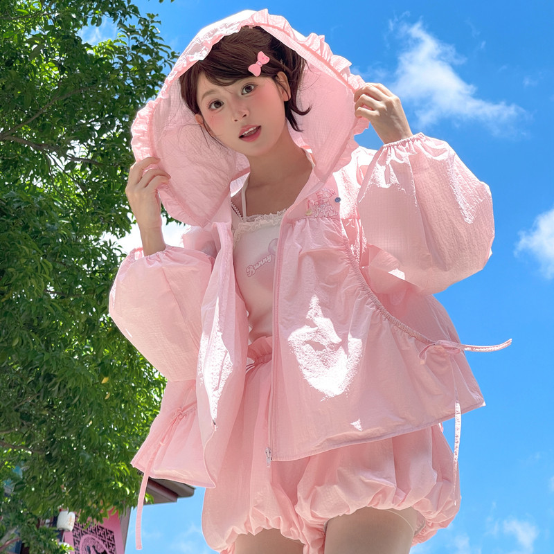 草莓泡芙森女部落原创甜妹少女粉连帽休闲外套2026年新款女装夏季