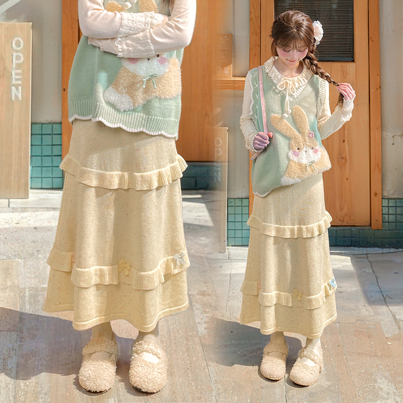 森女部落甜美风高腰半身裙新款女