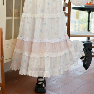 仙女长裙 女装 森女部落原创重工刺绣大摆蛋糕裙花边半身裙新款 夏季