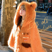 森女部落甜美设计感可爱立耳连帽绒衫 外套女秋冬新款 保暖宽松上衣