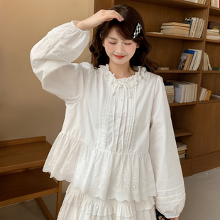 女2025新款 森女部落甜美气质百搭花边领薄款 衬衫 上衣秋季 宽松长袖