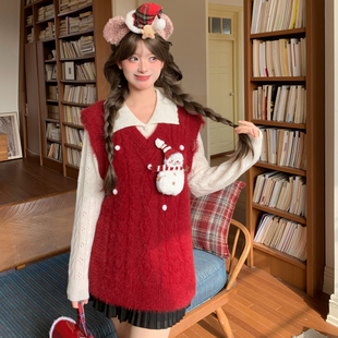 森女部落甜美风显白V领马甲女2026新款设计感宽松叠穿针织内搭冬