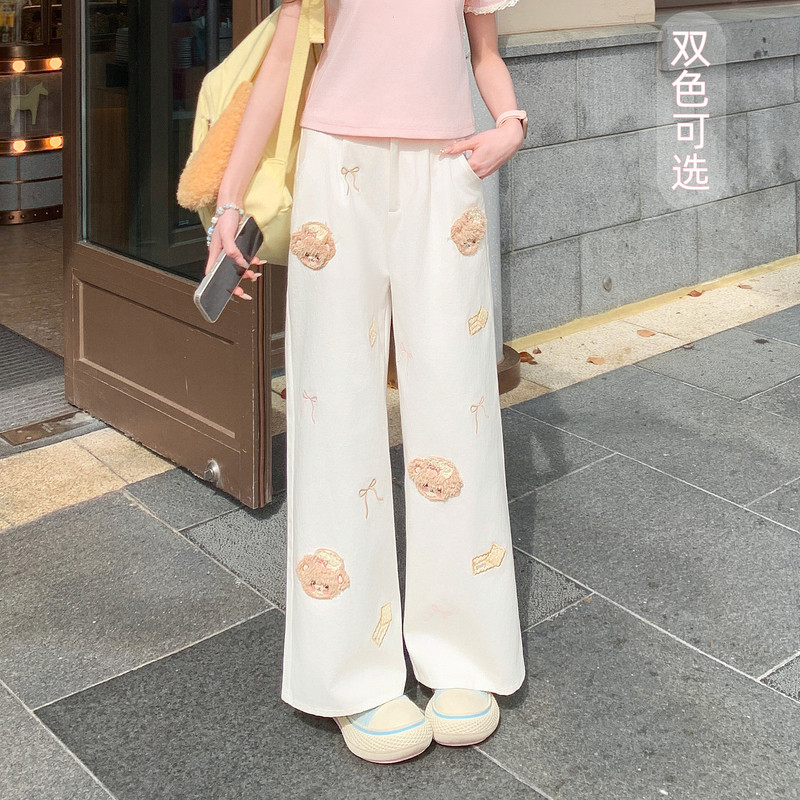 森女部落甜美风小熊刺绣垂感高腰休闲裤女2026新款百搭直筒裤夏季