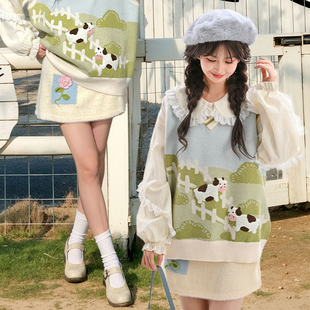 女装 森女部落原创甜美风半立体花枝高腰针织半身裙女2025春季 新款