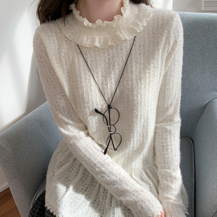 冬季 森女部落甜美风修身 显瘦高领打底衫 T恤女新款 设计感下摆长袖