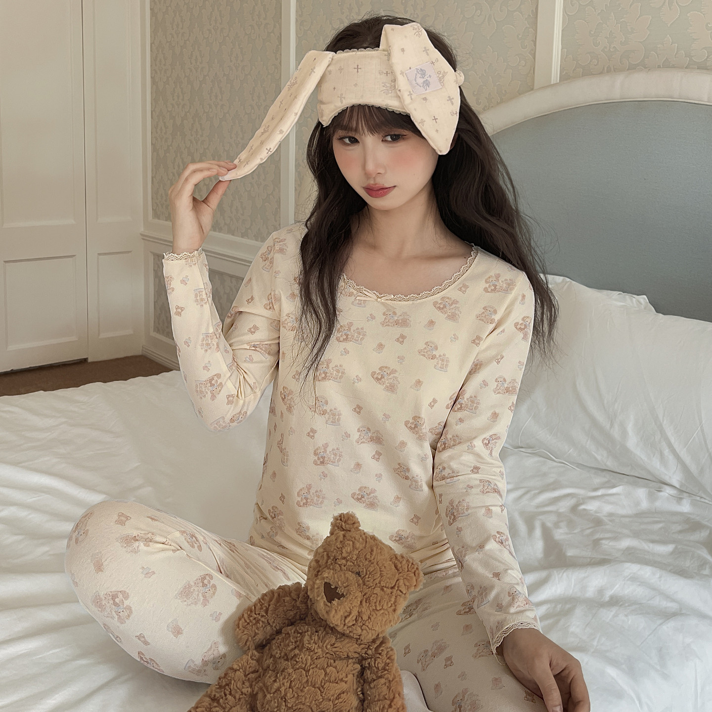 森女部落甜美软妹印花蕾丝花边睡衣套装女2026新款贴身保暖内衣冬