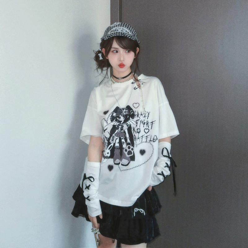 森女部落Y2K亚比风漫画印花短袖t恤女夏季新款设计感小众甜辣上衣