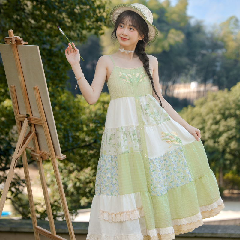 森女部落原创度假风森系吊带长裙