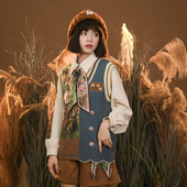 女春叠穿毛衣秋 马甲背心套装 森女部落美拉德穿搭复古风衬衫 针织衫