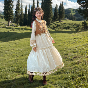 森女部落原创度假大摆裙民族风异域马甲连衣裙2025春秋新款 女装