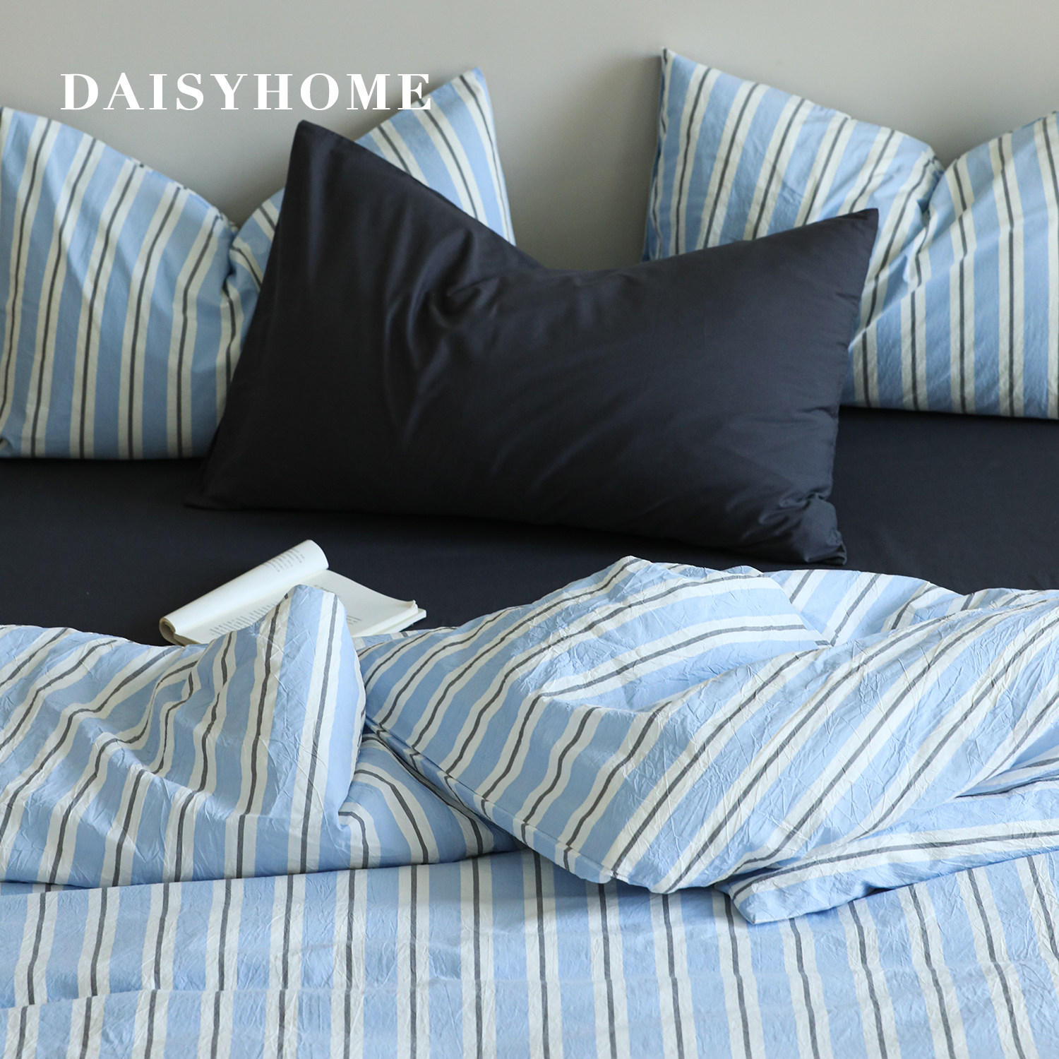DAISYHOME中古风撞色纸感棉色织宽条纹100全棉床单被套四件套床品