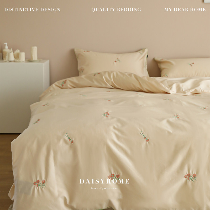 DAISYHOME60支长绒棉中国风新中式刺绣水洗棉全棉亲肤床单四件套