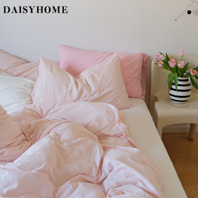 DAISYHOME【北海道落樱】粉色梦幻少女粉柔美针织棉天竺棉四件套