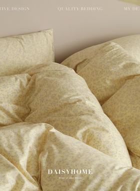 DAISYHOME法式温柔小碎花针织棉100全棉裸睡撞色四件套床上用品夏