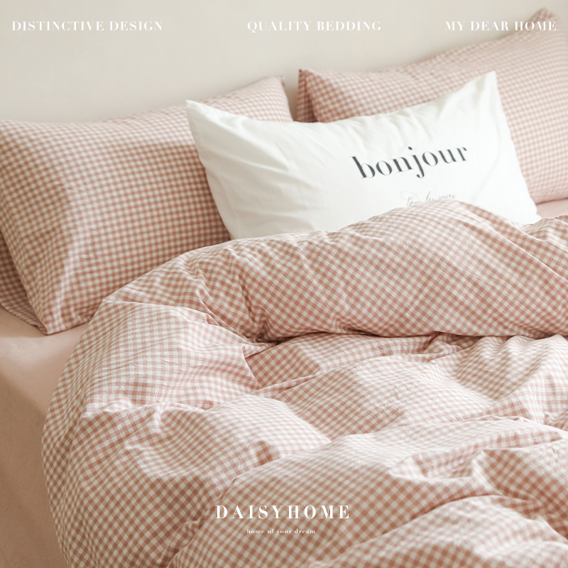 水洗棉复古格子纯棉床单款四件套