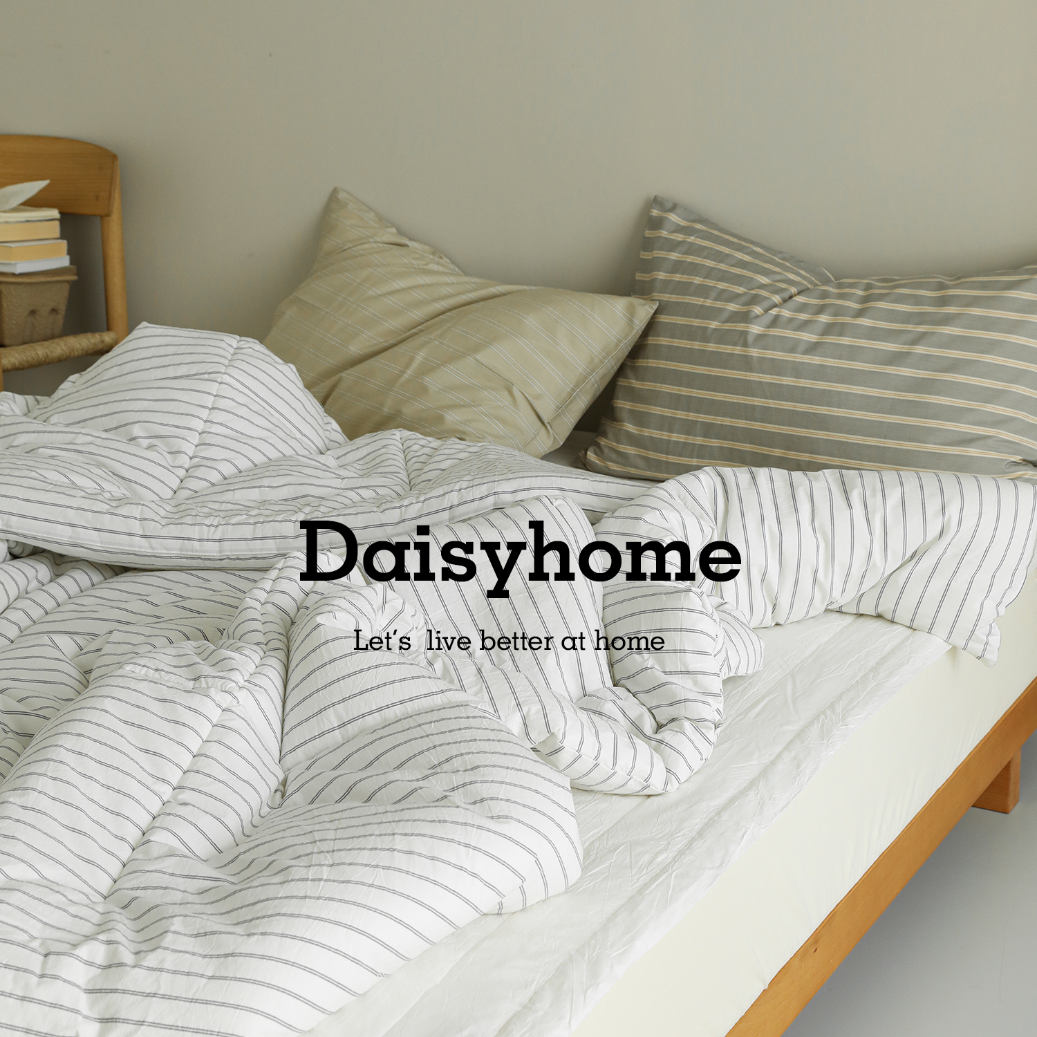 DAISYHOME文艺条纹仿鹅绒抗菌纤维被芯60支纸感棉纯棉秋冬厚被子