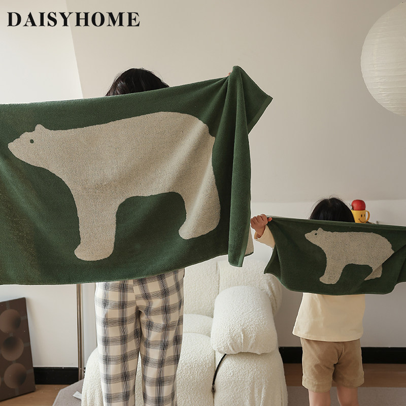 DAISYHOME小熊图案儿童成人系列方巾毛巾浴巾精梳全棉提花工艺