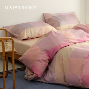 DAISYHOME复古浪漫原创粉色格子春夏床品60支全棉床单被套四件套