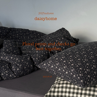 DAISYHOME深夜花园复古黑色碎花100全棉针织棉软糯裸睡四件套床品