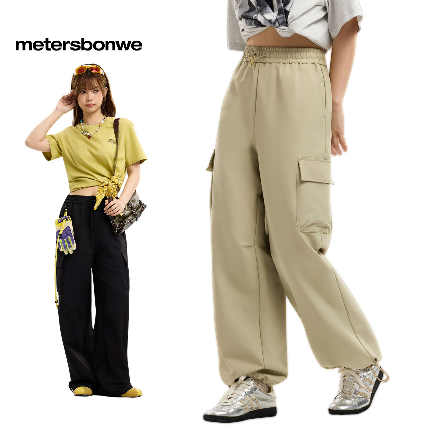 美特斯邦威休闲裤女士春夏季舒适直筒宽松户外运动工装伞兵长裤