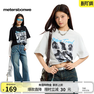 恤 潮流宽松休闲印花纯棉圆领短袖 美特斯邦威T恤女2026夏季 新款