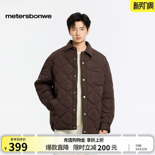 美特斯邦威棉服男冬季 休闲舒适轻薄百搭翻领葫芦格保暖外套 新款