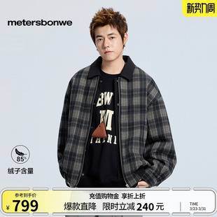 美特斯邦威羽绒服男冬季 轻薄潮流舒适复古格纹休闲保暖棉服 新款