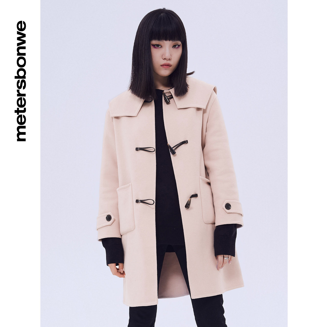 美特斯邦威长款大衣女士2024冬季新款时尚宽松百搭潮流高街外套女