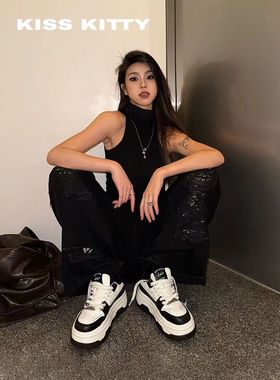 KISS KITTY2024秋新品厚底黑白熊猫鞋运动休闲小白鞋女SA54551-61