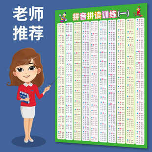 拼音拼读训练挂图墙贴一年级专项训练幼儿园学前班教材音节表神器