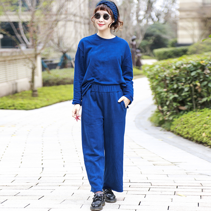 掌染草宽松文艺松紧腰植物染卫裤