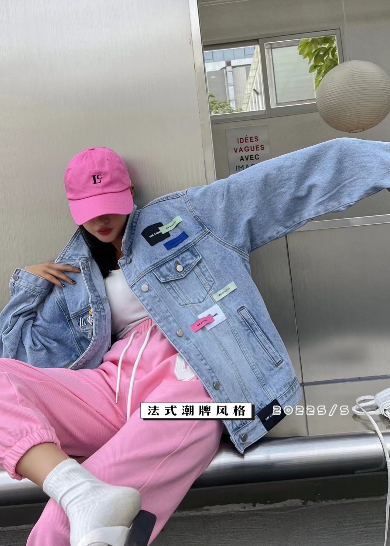 法式潮牌胸章彩色贴标牛仔短外套女外套香风小外套香风女小外套