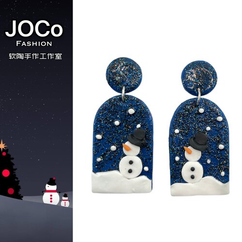 JOCo Fashion｜ins平安夜星空许愿雪人手工软陶耳环18K镀金耳针