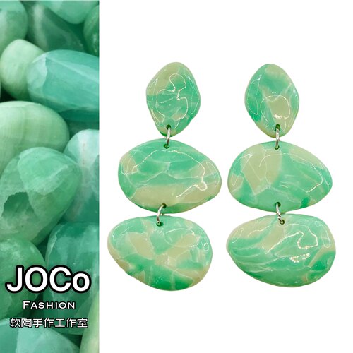 JOCo Fashion｜复古手作层次纹理感仿矿石透光软陶耳环镀白金耳钉